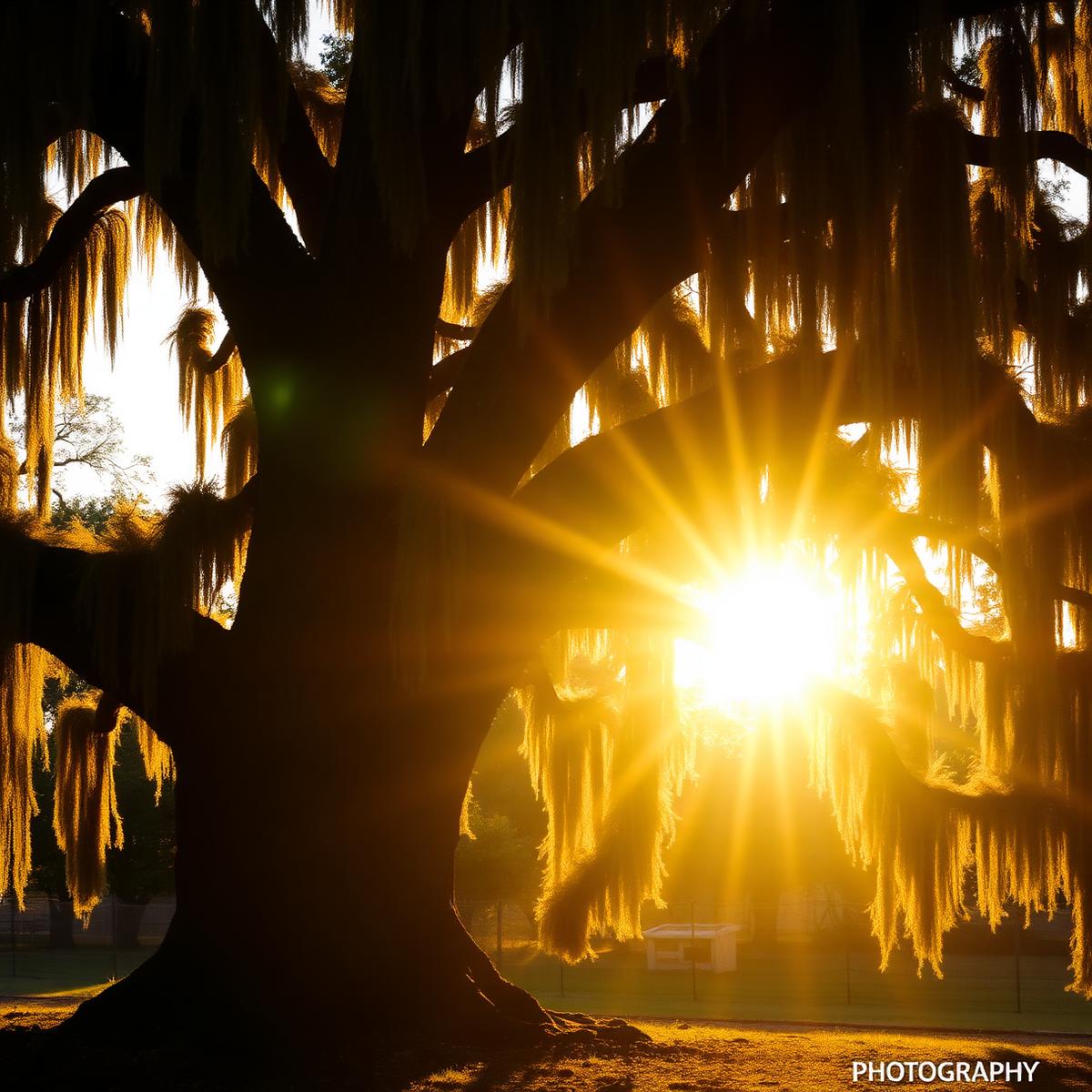 Warm afternoon light filtering through mature shade trees