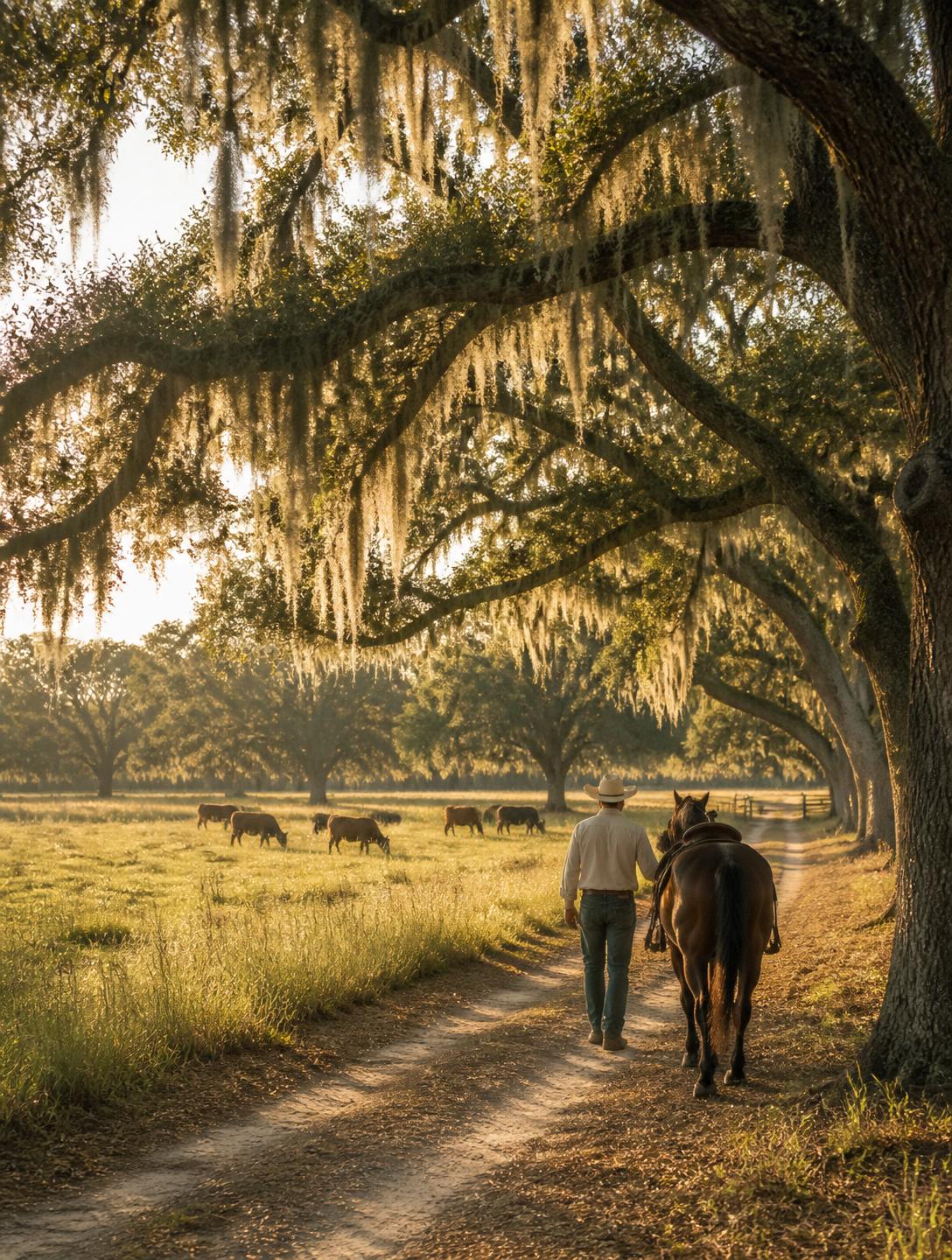 Open pasture and shade trees at the venue
